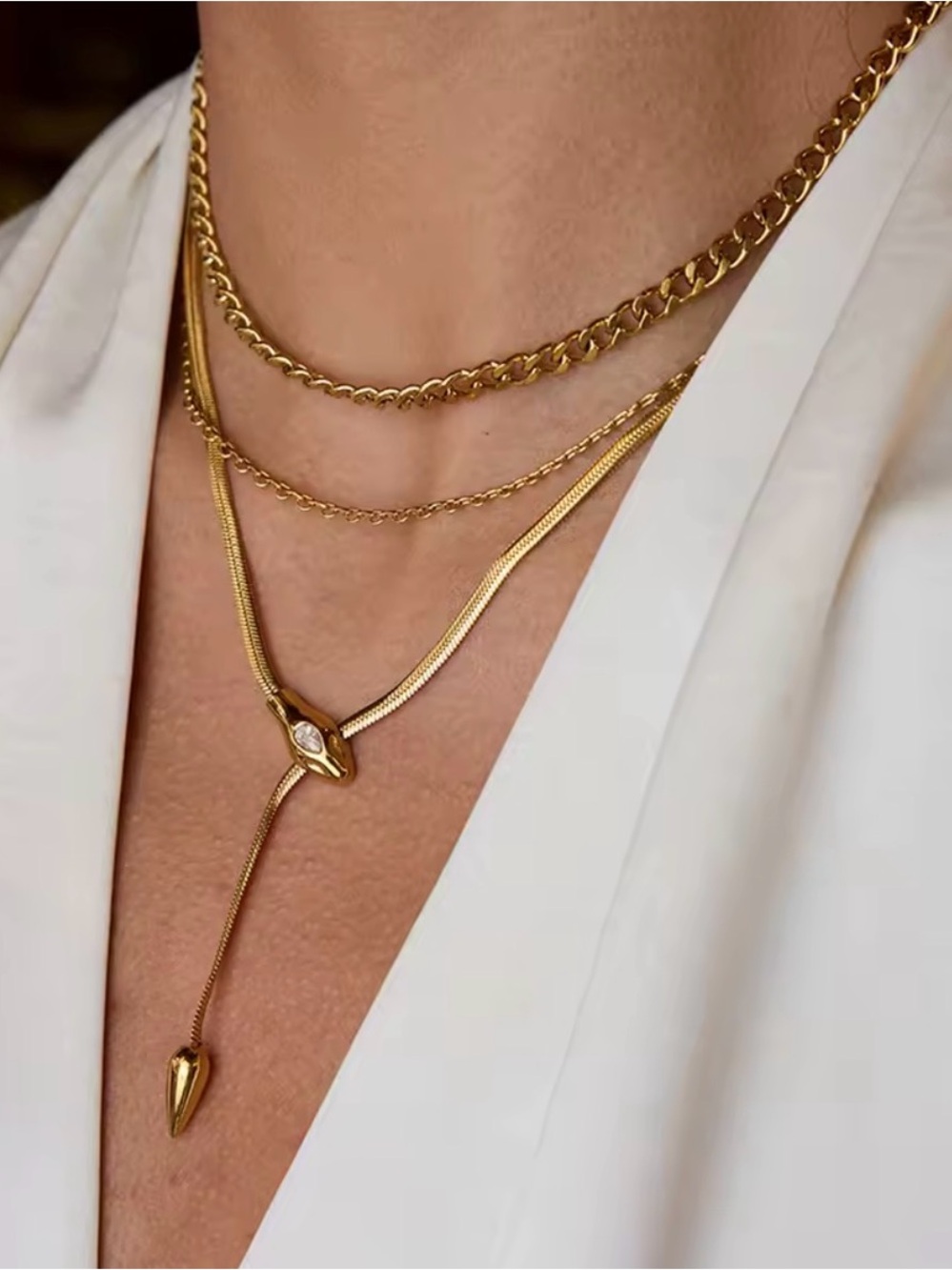 Serpentine Necklace 18K Gold Color Plated Stainless Steel